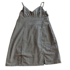 Retro Black White Gingham Plaid Cami Dress with Side Slit Size 13